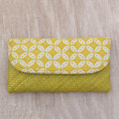 Truntum Dreams Hand Woven Lontar Leaf and Cotton Yellow Clutch Bag