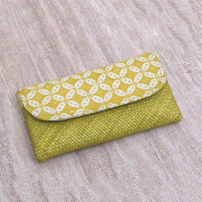 Truntum Dreams Hand Woven Lontar Leaf and Cotton Yellow Clutch Bag