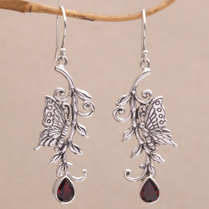 Beloved Butterfly Garnet and Sterling Silver Butterfly Dangle Earrings