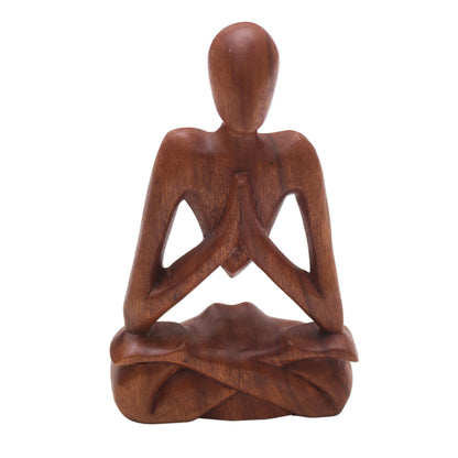 Natural Meditation Wood Lotus Meditation Yoga Sculpture Hand Carved in Bali