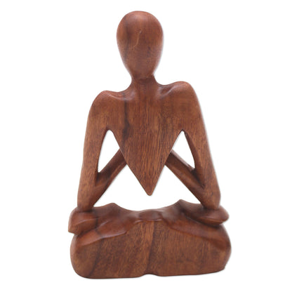 Natural Meditation Wood Lotus Meditation Yoga Sculpture Hand Carved in Bali