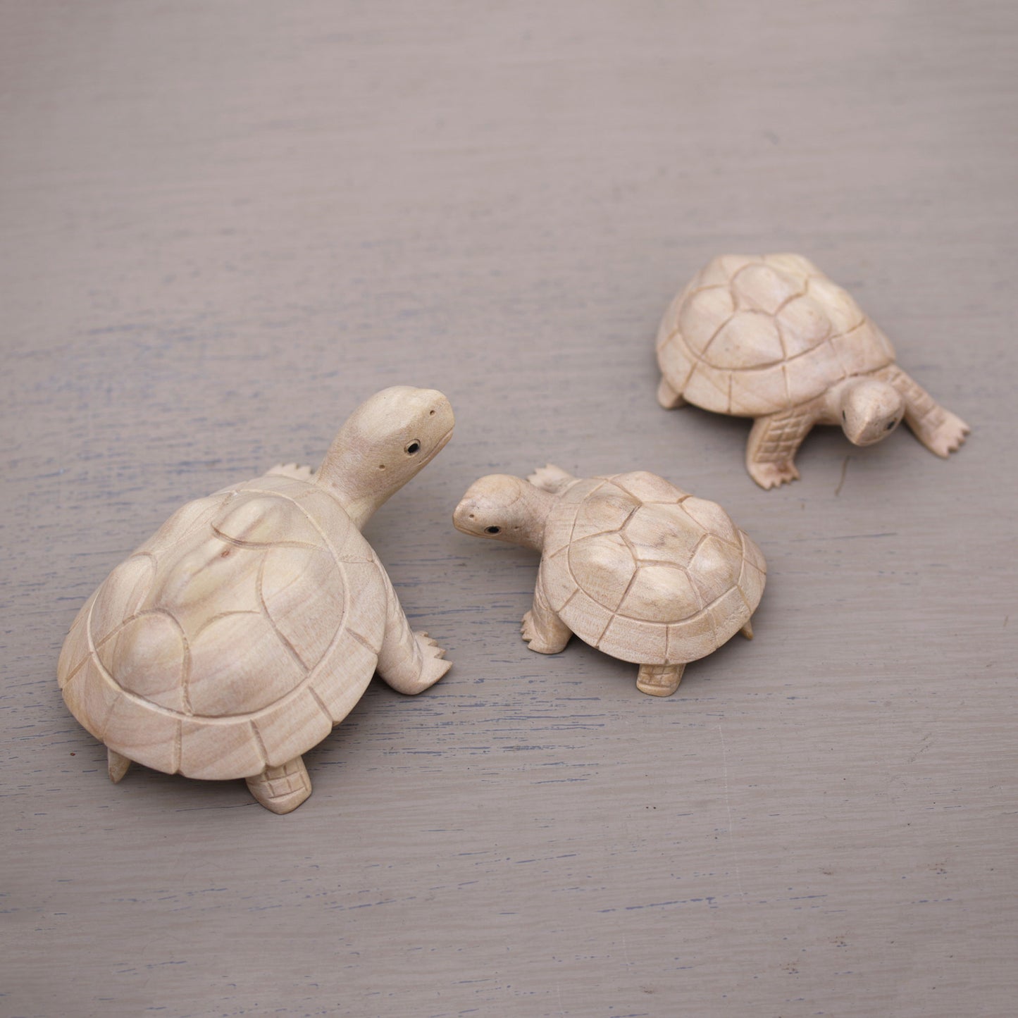 Terrapin Trio Three Hand Carved Terrapin Turtle Wood Statuettes from Bali