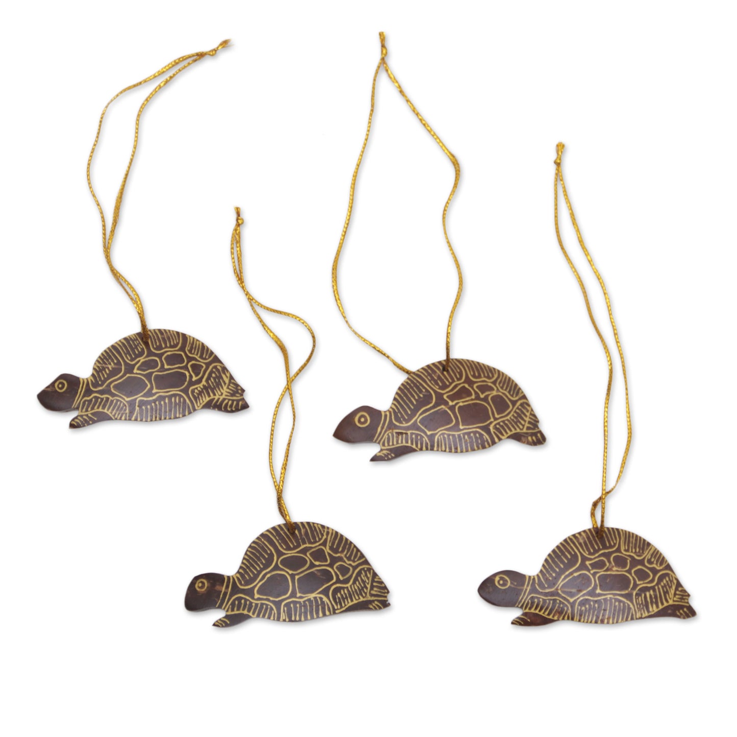 Royal Turtle Set of 4 Handmade Brown Coconut Shell Turtle Ornaments