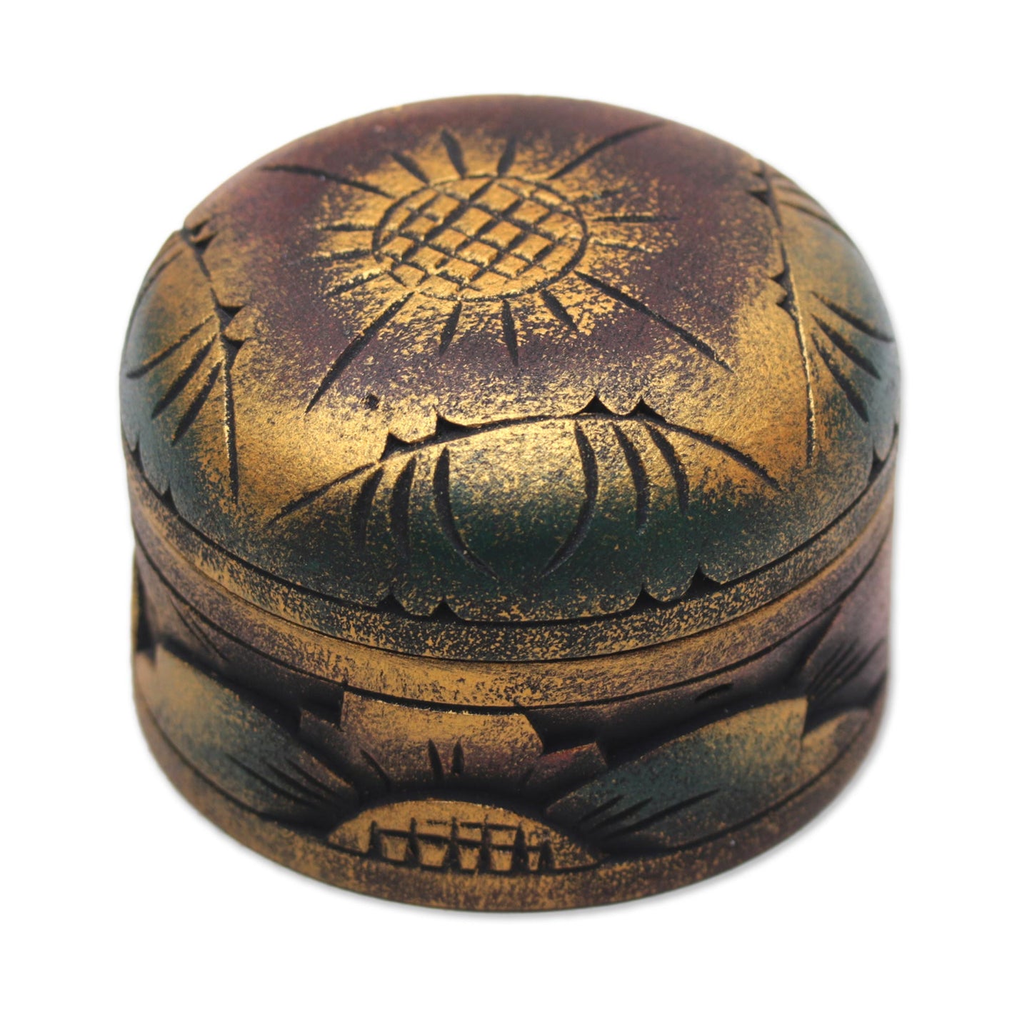 Bougainvillea Blossom Mahogany Wood Round Metallic Gold Keepsake Jewelry Box