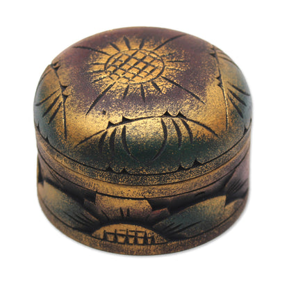 Bougainvillea Blossom Mahogany Wood Round Metallic Gold Keepsake Jewelry Box