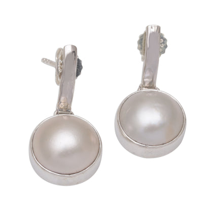 Ethereal Shimmer Cultured Mabe Pearl Dangle and Sterling Silver Earrings