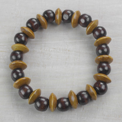 Adukrom Beauty Dark Brown Wood Beaded Stretch Bracelet from Ghana