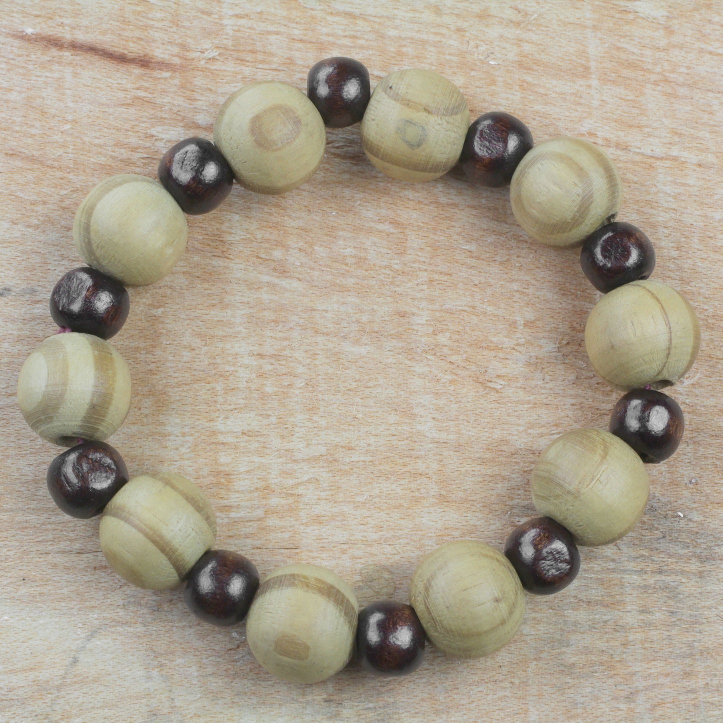 Circle of Beauty Handcrafted Sese Wood Beaded Stretch Bracelet from Ghana