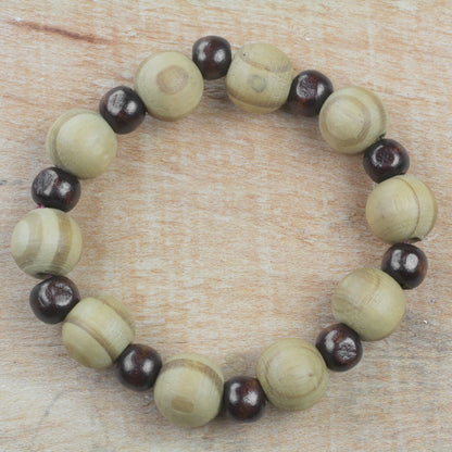 Circle of Beauty Handcrafted Sese Wood Beaded Stretch Bracelet from Ghana