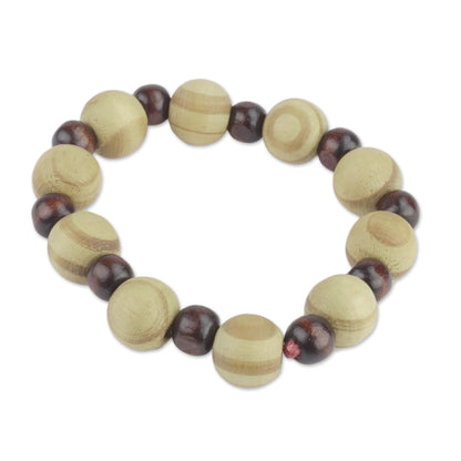 Circle of Beauty Handcrafted Sese Wood Beaded Stretch Bracelet from Ghana