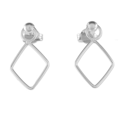 Elegant Diamond 925 Sterling Silver Diamond Shaped Frame Earrings