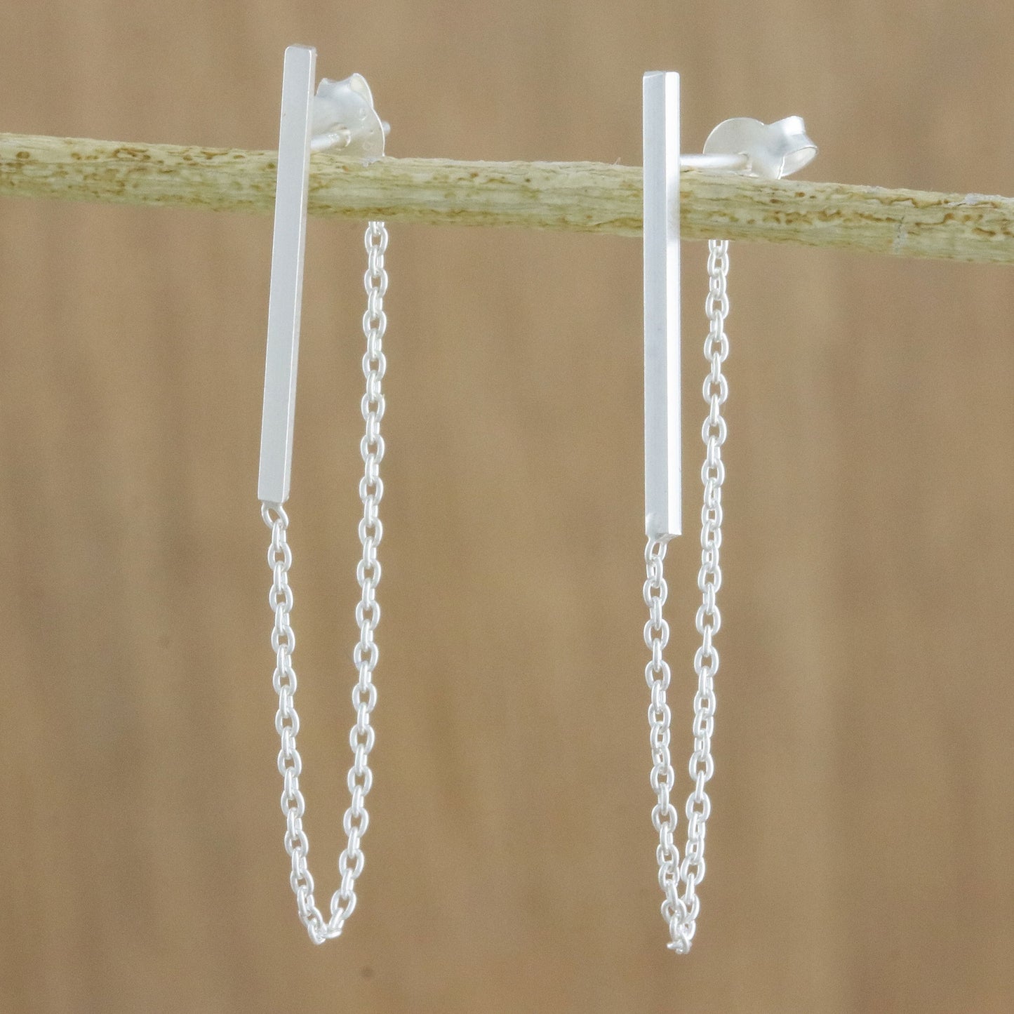 Juxtapose Sterling Silver Bar and Chain Hoop Earrings