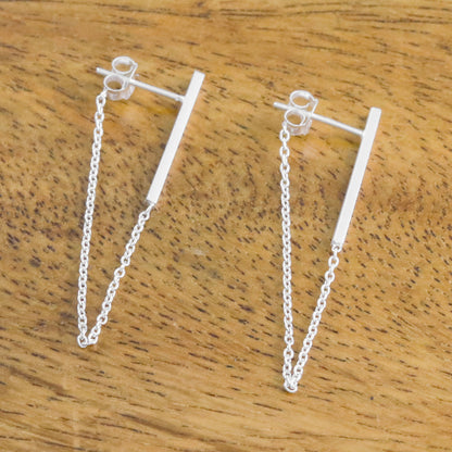 Juxtapose Sterling Silver Bar and Chain Hoop Earrings