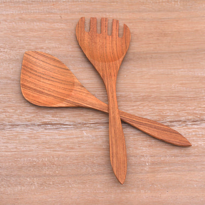 Salad Serenade Teak Wood Serving Utensils