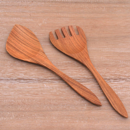 Salad Serenade Teak Wood Serving Utensils