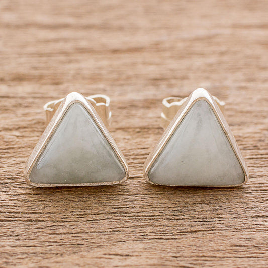 Triangle Allure Jade and Sterling Silver Triangle Stud Earrings