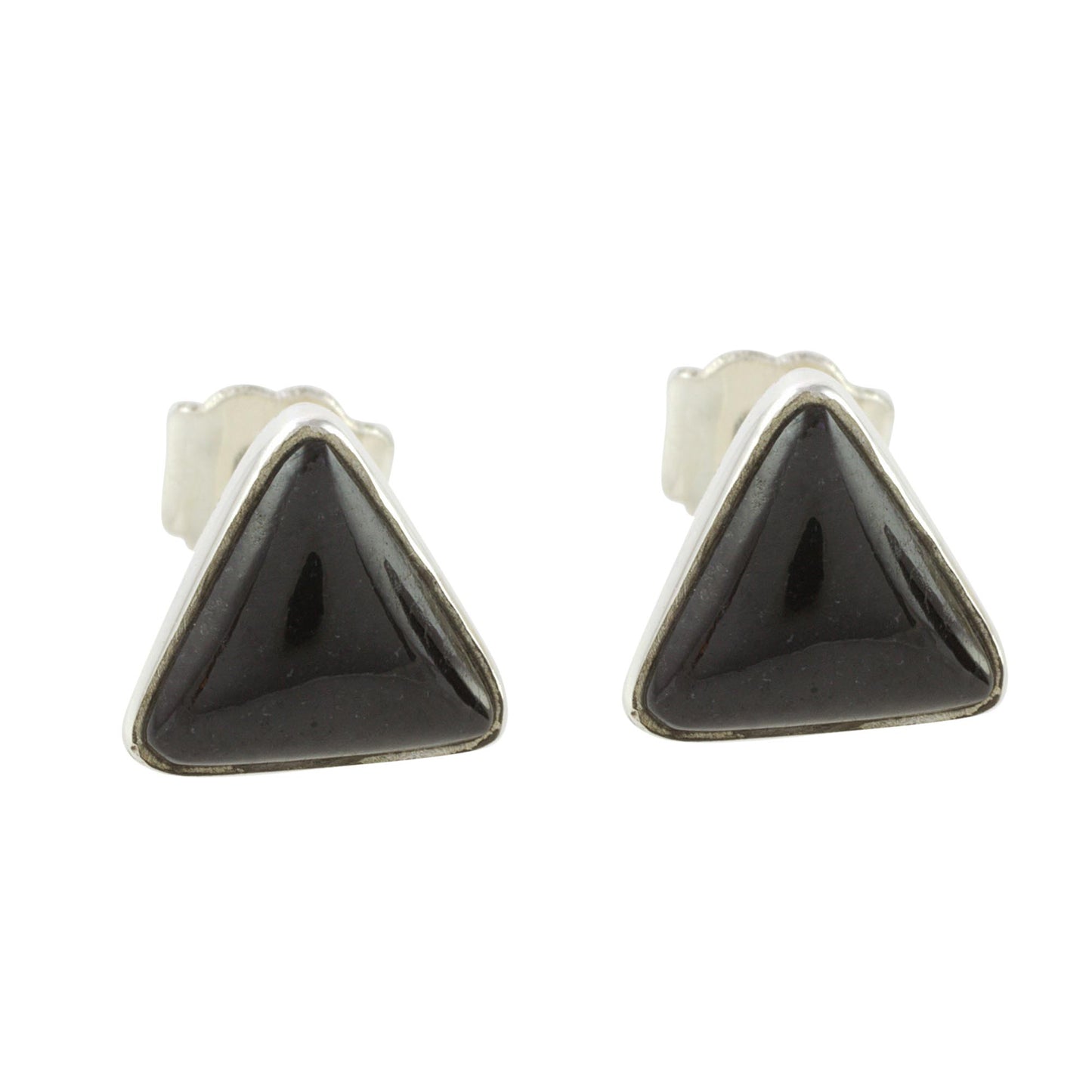 Triangle Mystique Black Jade and Sterling Silver Triangle Stud Earrings