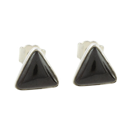 Triangle Mystique Black Jade and Sterling Silver Triangle Stud Earrings