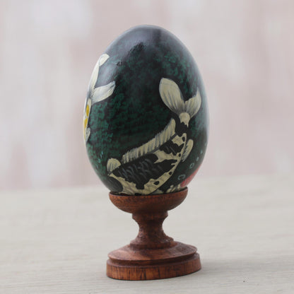 Koi Pond Egg-Shaped Albesia Wood Koi Fish Sculpture from Bali