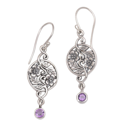 Inflorescence Balinese Amethyst and Sterling Silver Floral Dangle Earrings