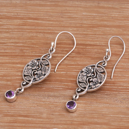 Inflorescence Balinese Amethyst and Sterling Silver Floral Dangle Earrings