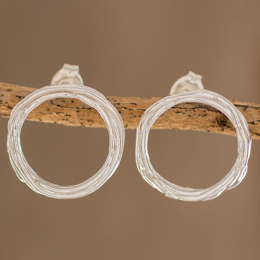 Love Nest Handcrafted Sterling Silver Circle Wreath Drop Earrings