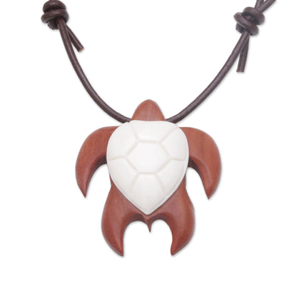 Cow Bone & Wood Turtle Pendant Necklace