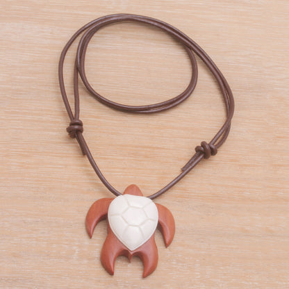 Cow Bone & Wood Turtle Pendant Necklace