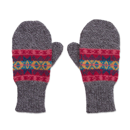 Multicolored Inca Multicolored Knit 100% Alpaca Mittens from Peru