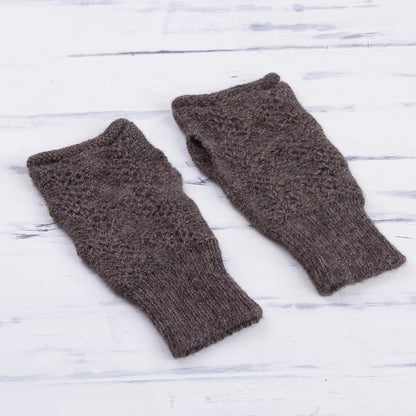 Urubamba Beauty in Graphite 100% Alpaca Fingerless Gloves in Graphite from Peru