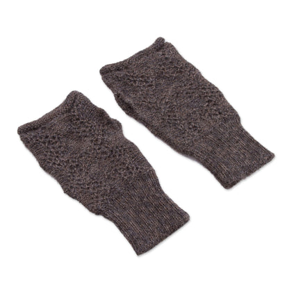 Urubamba Beauty in Graphite 100% Alpaca Fingerless Gloves in Graphite from Peru