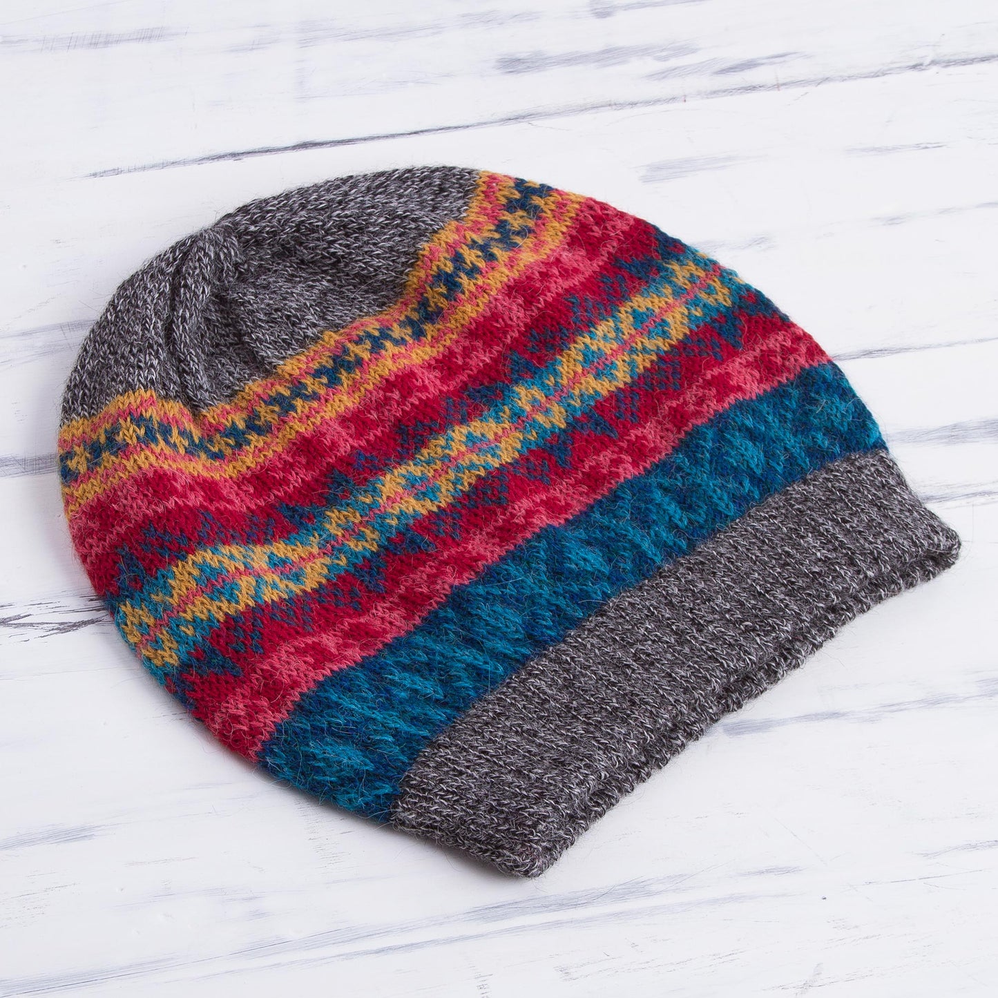 Multicolored Inca Multicolored Knit 100% Alpaca Hat from Peru