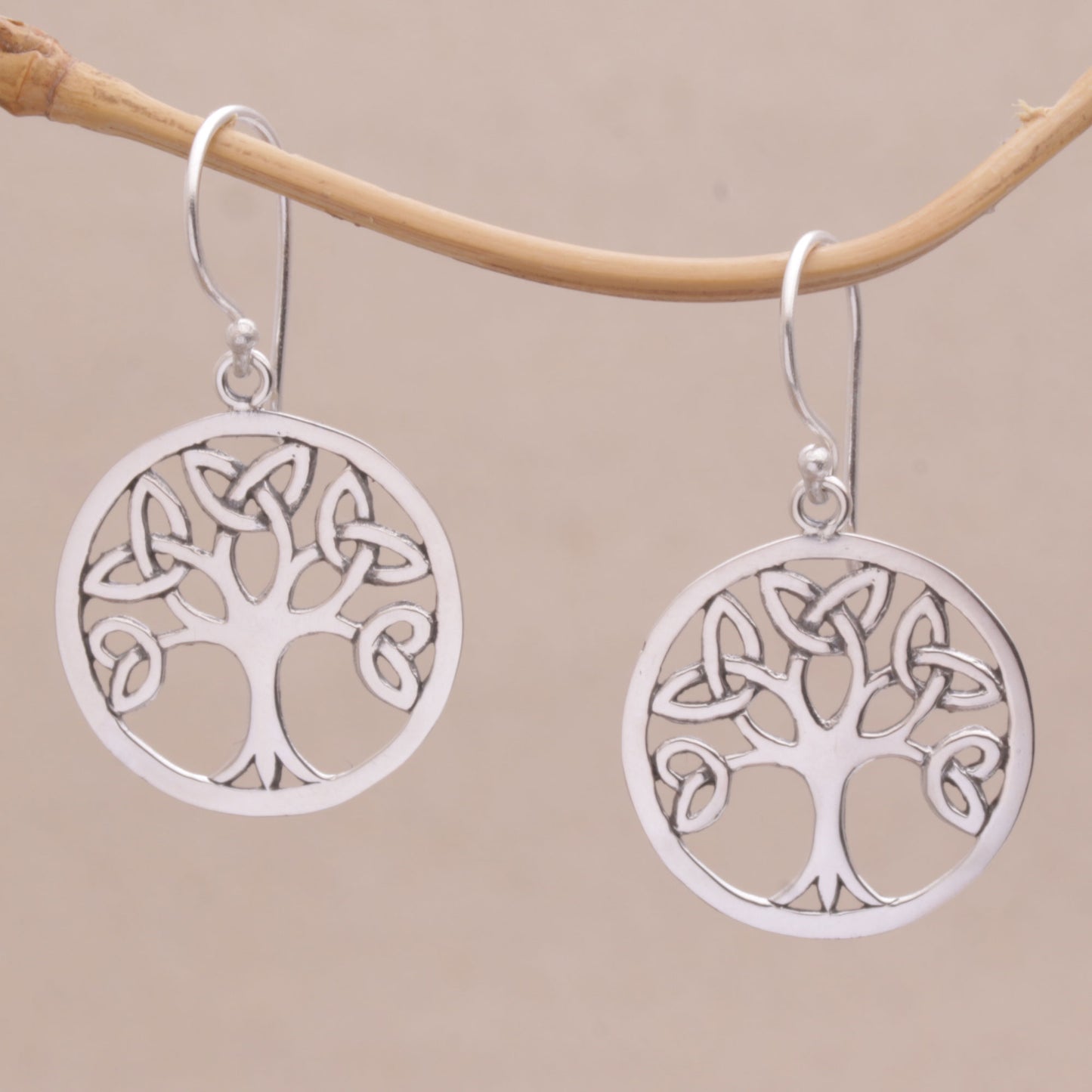 Knotting Tree Celtic Knot Tree Sterling Silver Dangle Earrings from Bali