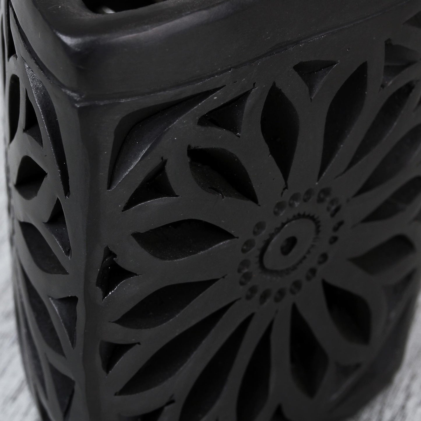 Oaxacan Dusk Oaxaca Barro Negro Triangular Floral Ceramic Pencil Holder