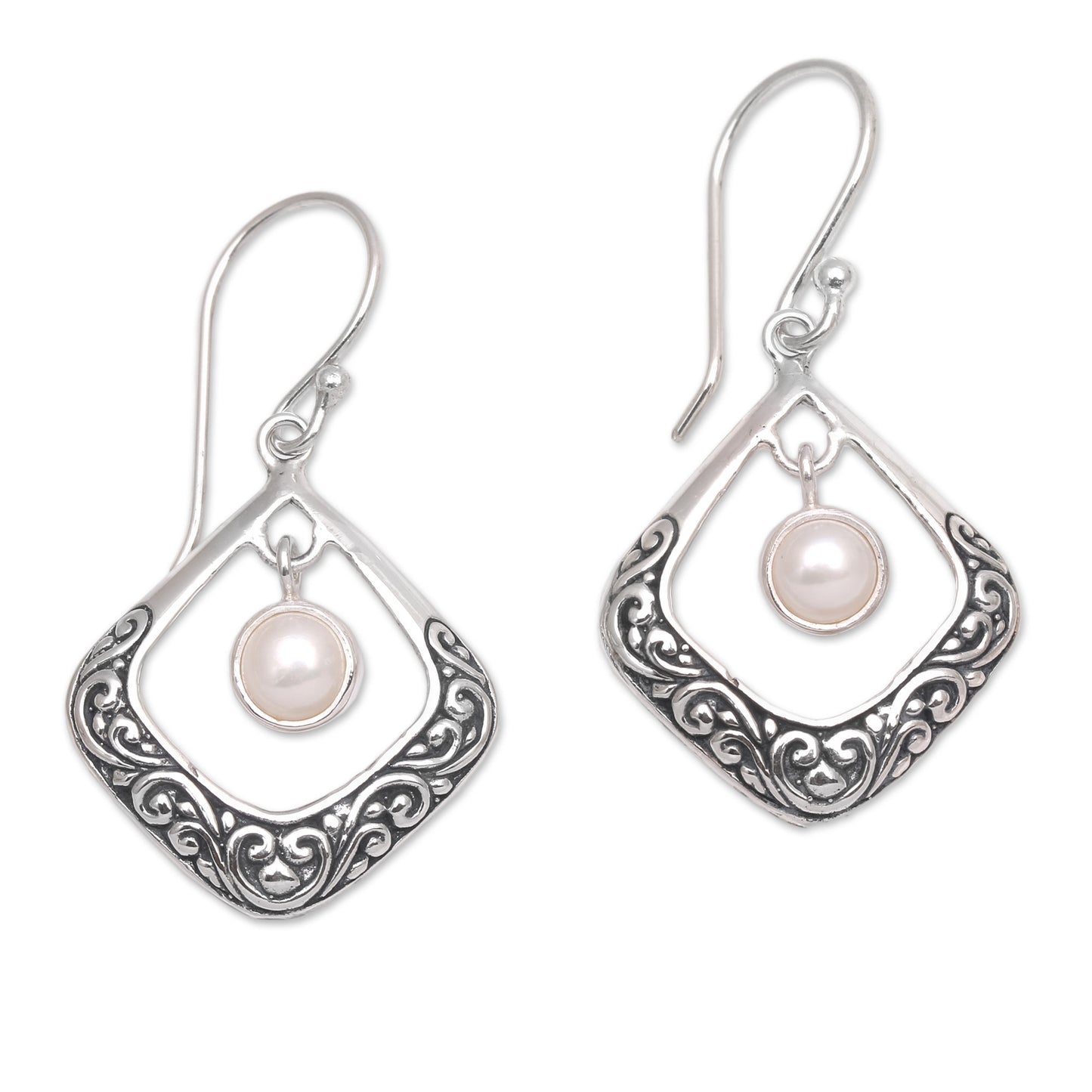 Elegant Reverie Cultured Pearl Sterling Silver Dangle Earrings from Bali