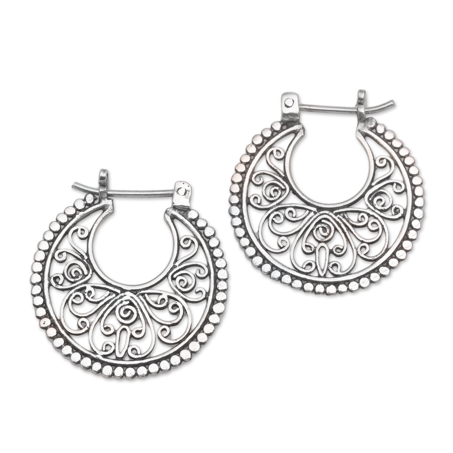 Swirling Radiance Sterling Silver Hoop Earrings Handcrafted in Bali