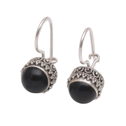 Beauteous Onyx and Sterling Silver Drop Earrings Handmade in Bali