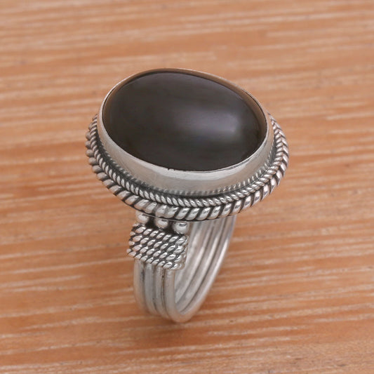 Captivating Onyx and Sterling Silver Cocktail Ring Handmade in Bali