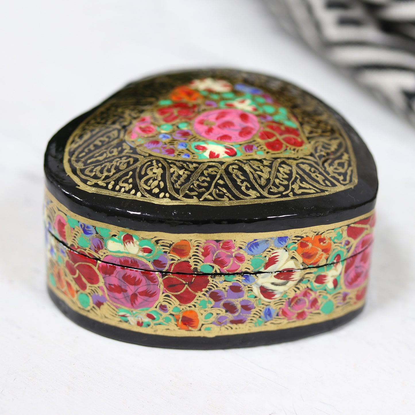 Love of Flowers Hand-Painted Floral and Metallic Gold Heart Decorative Box