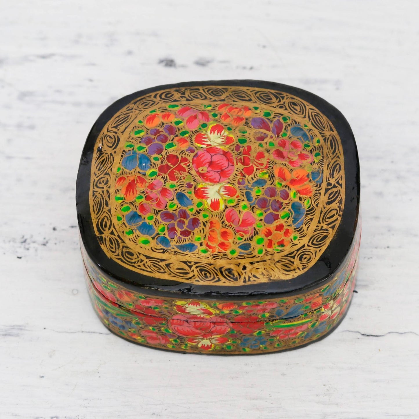 Cheerful Flare Hand-Painted Floral and Metallic Gold Decorative Box