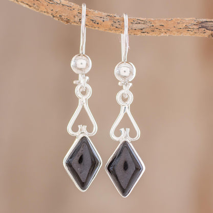 Marvelous Black Diamonds Diamond-Shaped Black Jade Dangle Earrings from Guatemala