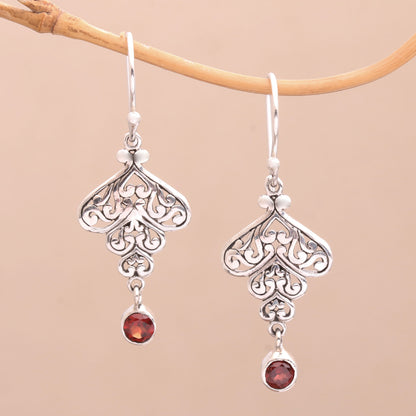 Tumbling Hearts Sterling Silver Tumbling Heart Garnet Dangle Earrings