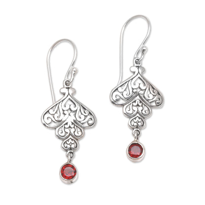 Tumbling Hearts Sterling Silver Tumbling Heart Garnet Dangle Earrings