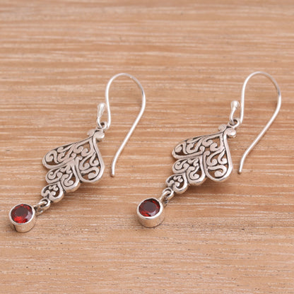 Tumbling Hearts Sterling Silver Tumbling Heart Garnet Dangle Earrings