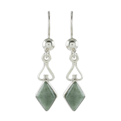 Marvelous Apple Green Diamonds Diamond-Shaped Apple Green Jade Earrings from Guatemala