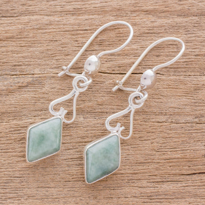 Marvelous Apple Green Diamonds Diamond-Shaped Apple Green Jade Earrings from Guatemala