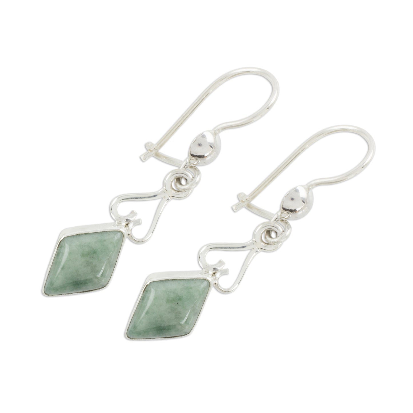 Marvelous Apple Green Diamonds Diamond-Shaped Apple Green Jade Earrings from Guatemala