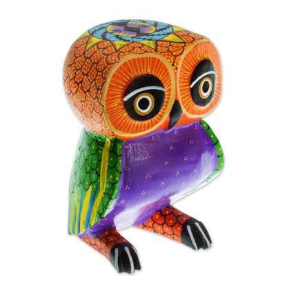 Nocturnal Mirage Mexican Hand Painted Copal Wood Owl Alebrije Sculpture