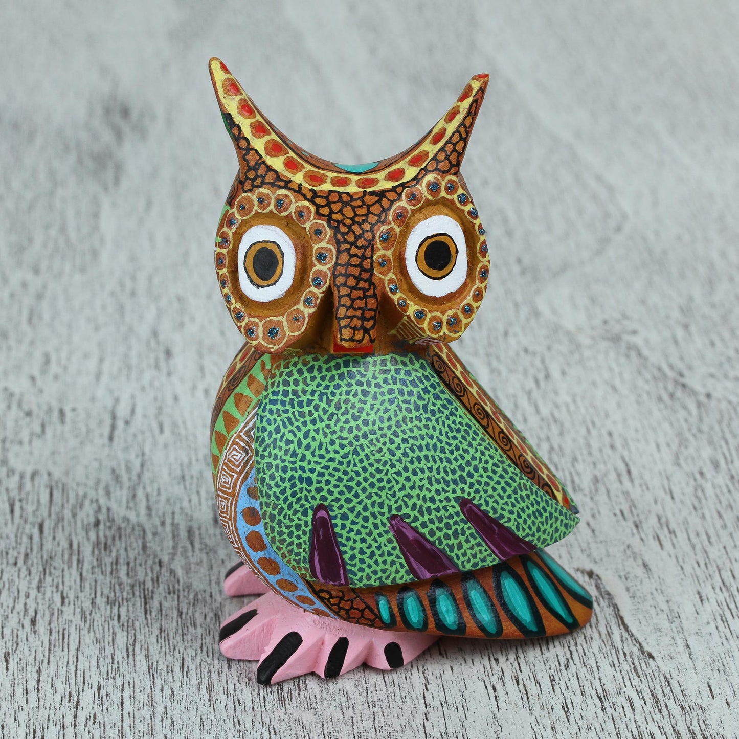 Dream Vision Hand-Carved Copal Wood Owl Alebrije Sculpture from Mexico