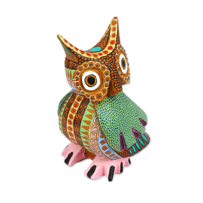 Dream Vision Hand-Carved Copal Wood Owl Alebrije Sculpture from Mexico